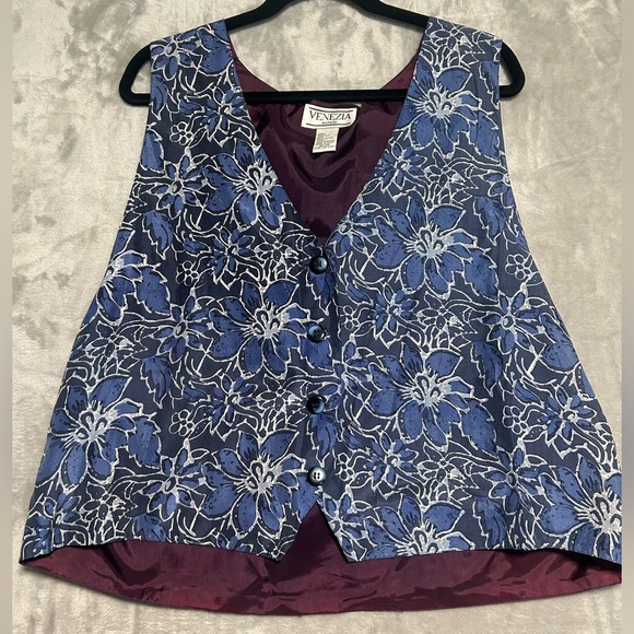 Silk Floral Vest Blue Purple Women’s 18/20 Venezia Vitale - Picture 1 of 5